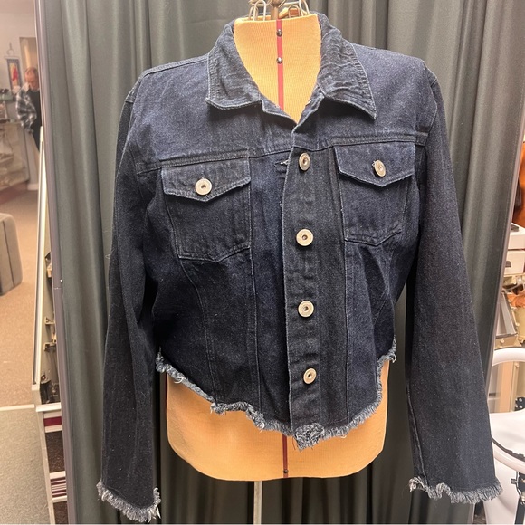 Eighty Eight Jackets & Blazers - Eighty Eight Stylish Black Denim Jacket with Frayed Hem B